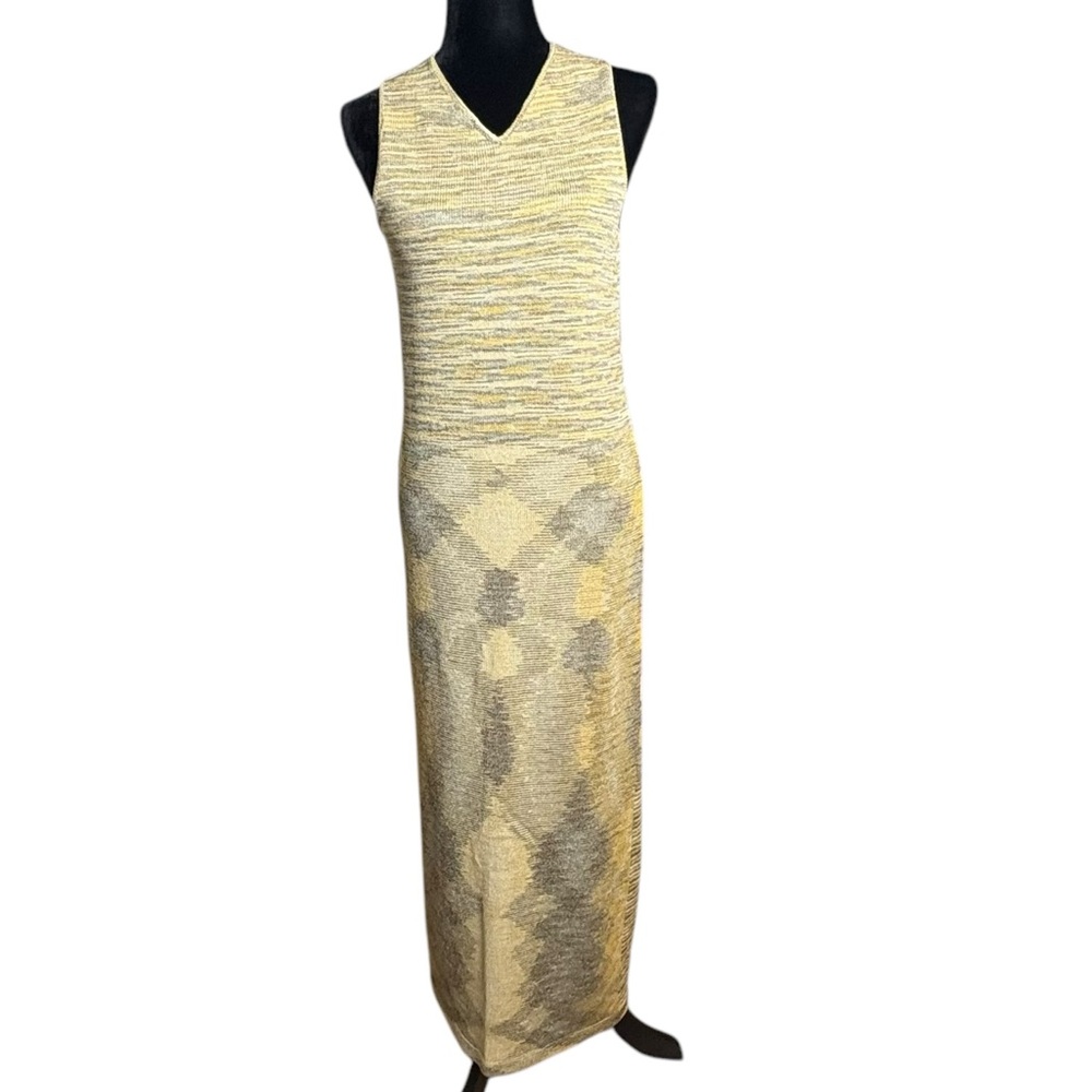 🔴Dia Green & Gold Knit Maxi V - Neck Sleeveless Dress